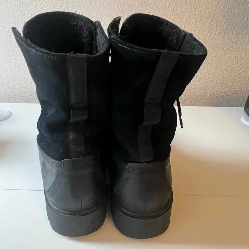 Timberland Warm-Lined Waterproof Roll-Top Boot Black Leather Lug Sole Size 9.5